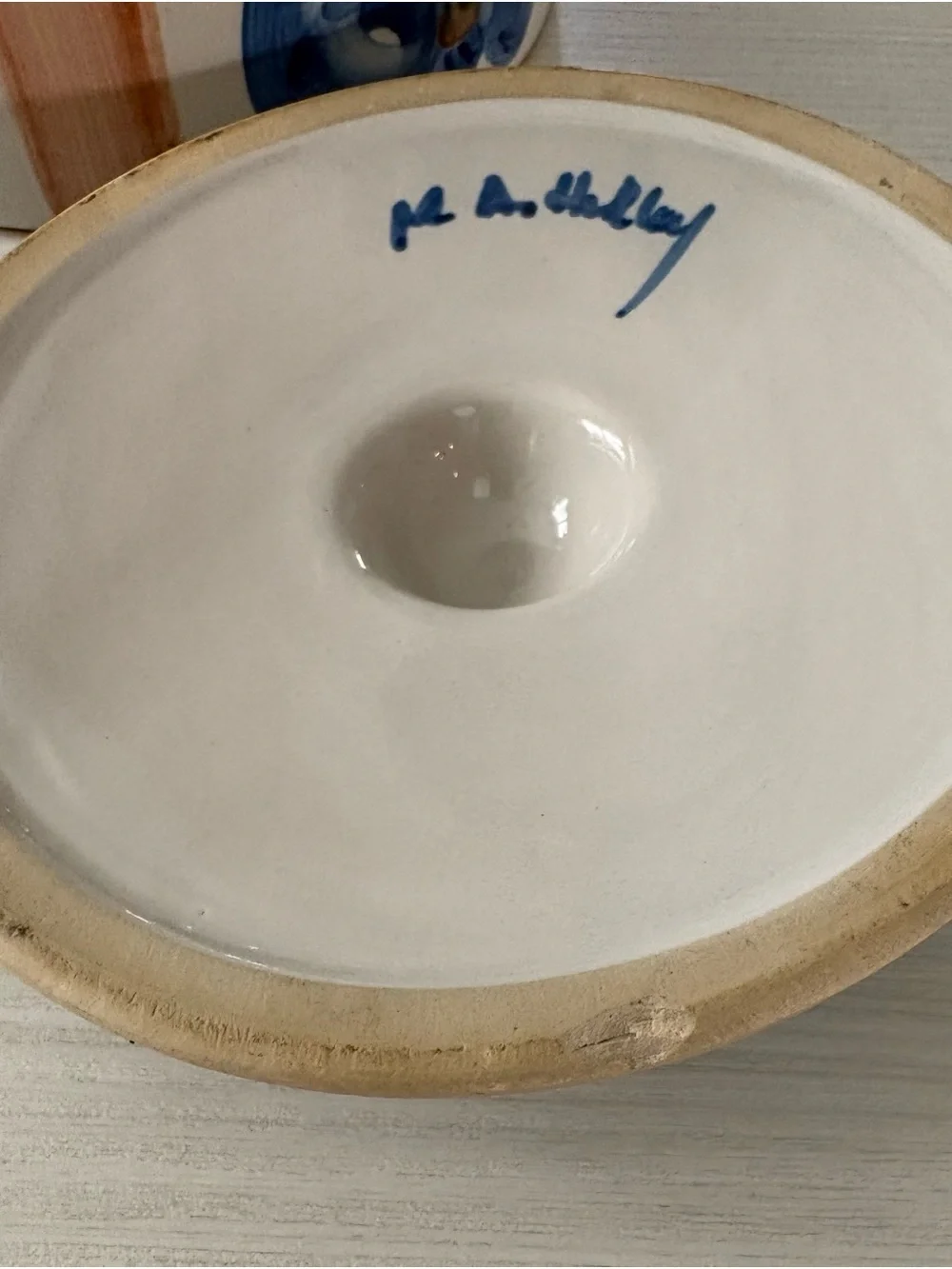 M.A.Hadley Flour Canister Ceramic Jar in Blue/White Handpainted with lid